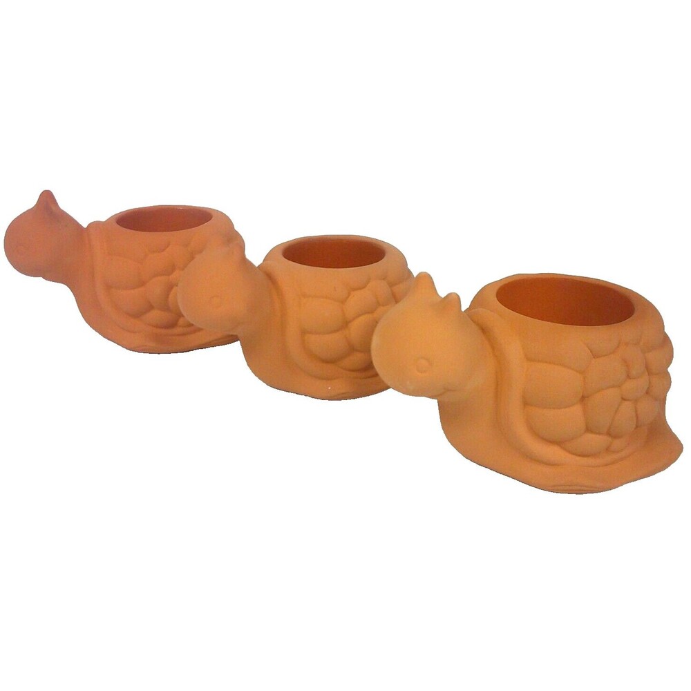 Partylite Wee Three 3 Terracotta Snails Tea Light Candle Holders P7171 with Box